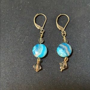 Blue stone dangling earrings